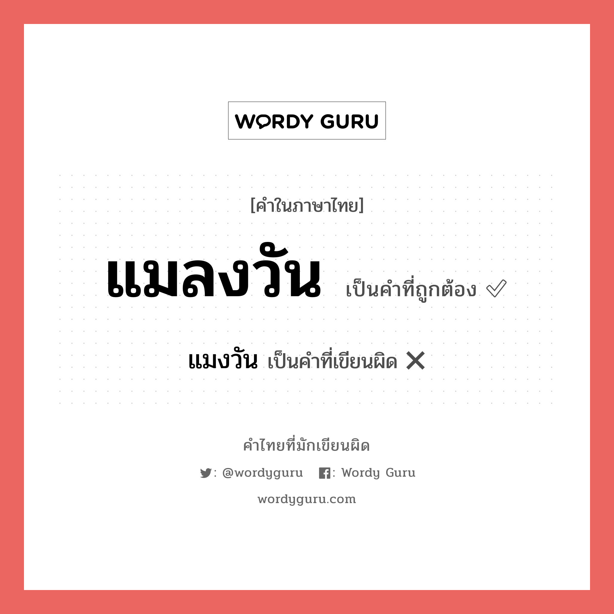 แมลงวัน หรือ แมงวัน เขียนยังไง? คำไหนเขียนถูก?, คำในภาษาไทยที่มักเขียนผิด แมลงวัน คำที่ผิด ❌ แมงวัน